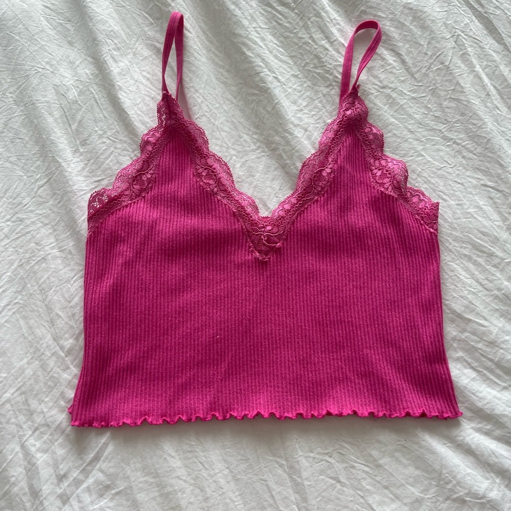 Pink Lace Trim Cami Top